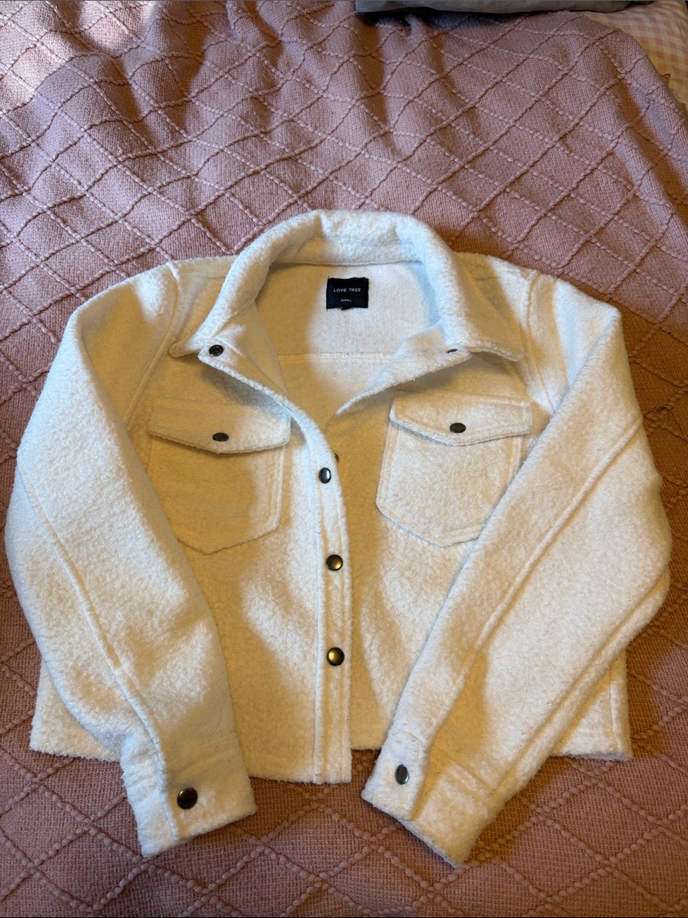 Love Tree Cream Teddy Sherpa Jacket with Snap Front
